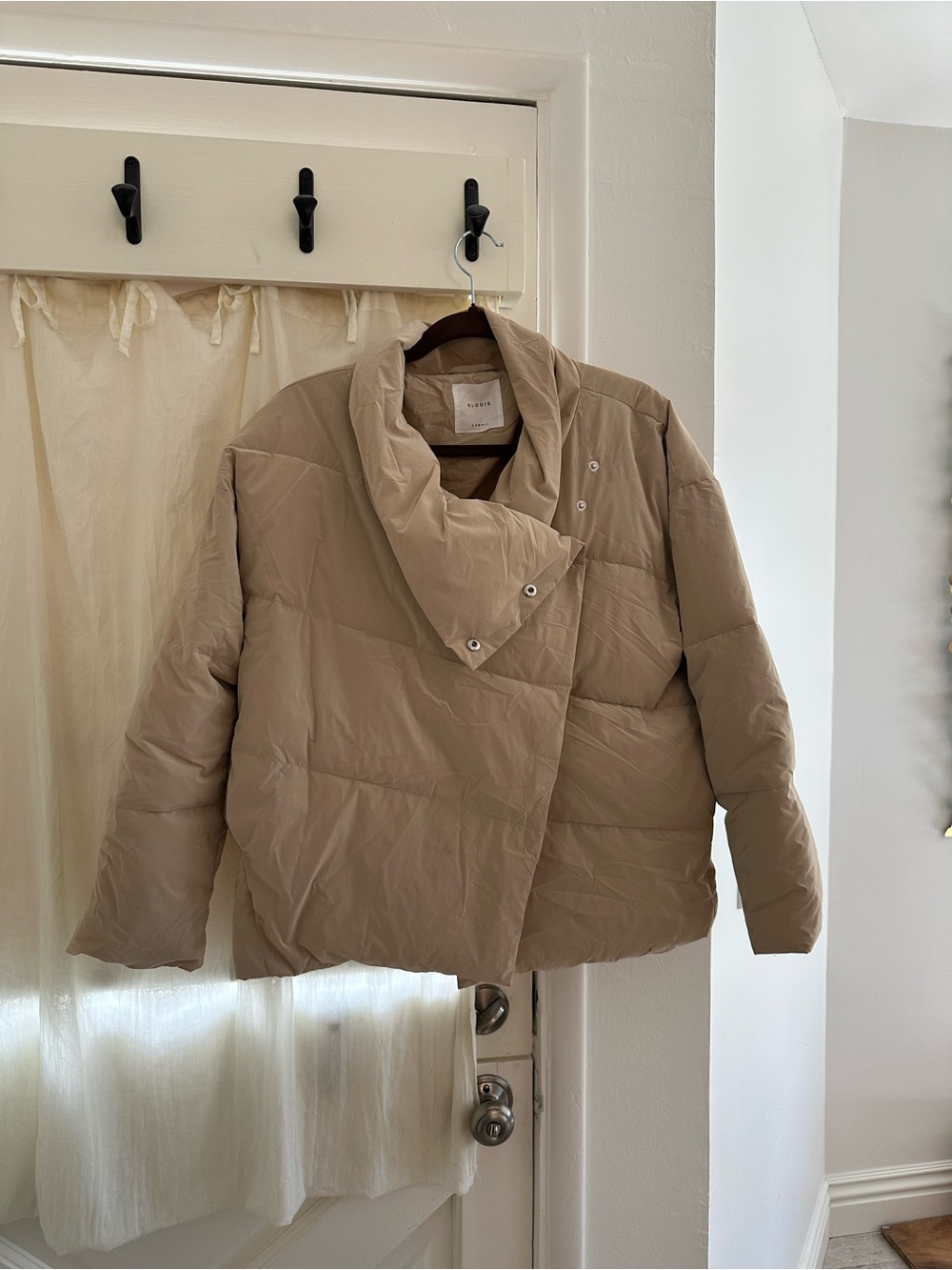 Elodie Taupe-Beige Asymmetric Snap Puffer Jacket